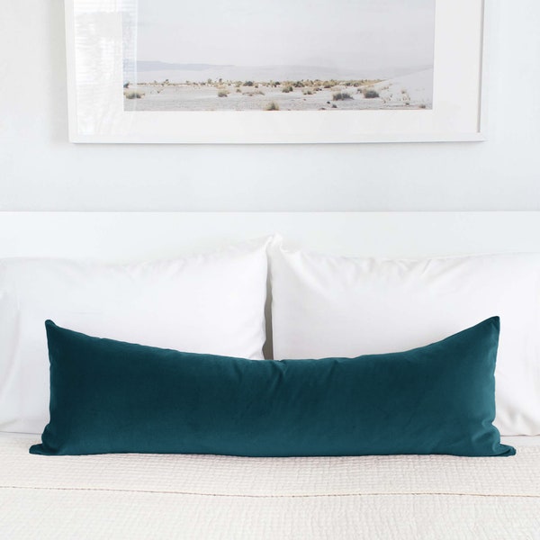 Teal Velvet Long Lumbar Pillow Cover Various Sizes Blue Green Turquoise Home Decor Gift for Mom