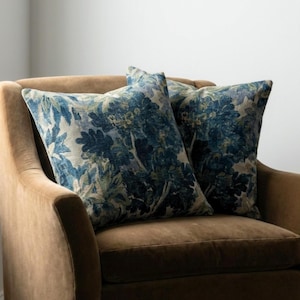 Blue Green Throw Pillow Dark Verdure Distressed Foliage Cushion Leaf Print Outdoorsy Home Accent Gift for Gardener Botanical Couch Cushion