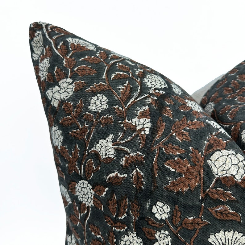 linen throw pillow cover terracotta floral block print
