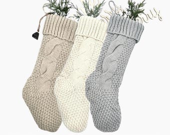 Chunky Knit Christmas Stocking Rustic Holiday Knitted Christmas Sock Fireplace Farmhouse Neutral Entry Decor Festive Stocking Supply Gift
