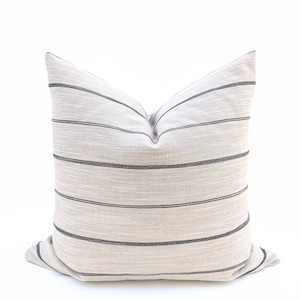 Cream Striped Traditional Throw Pillow Cover Charcoal Black Stripe Rustic Chair Cushion Designer Pillowcase Decorative Pillow Beige Decor