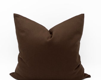 Dark Cocoa Brown Linen Throw Pillow Cover Soft Texture Dark Academia Trendy Apartment Decor