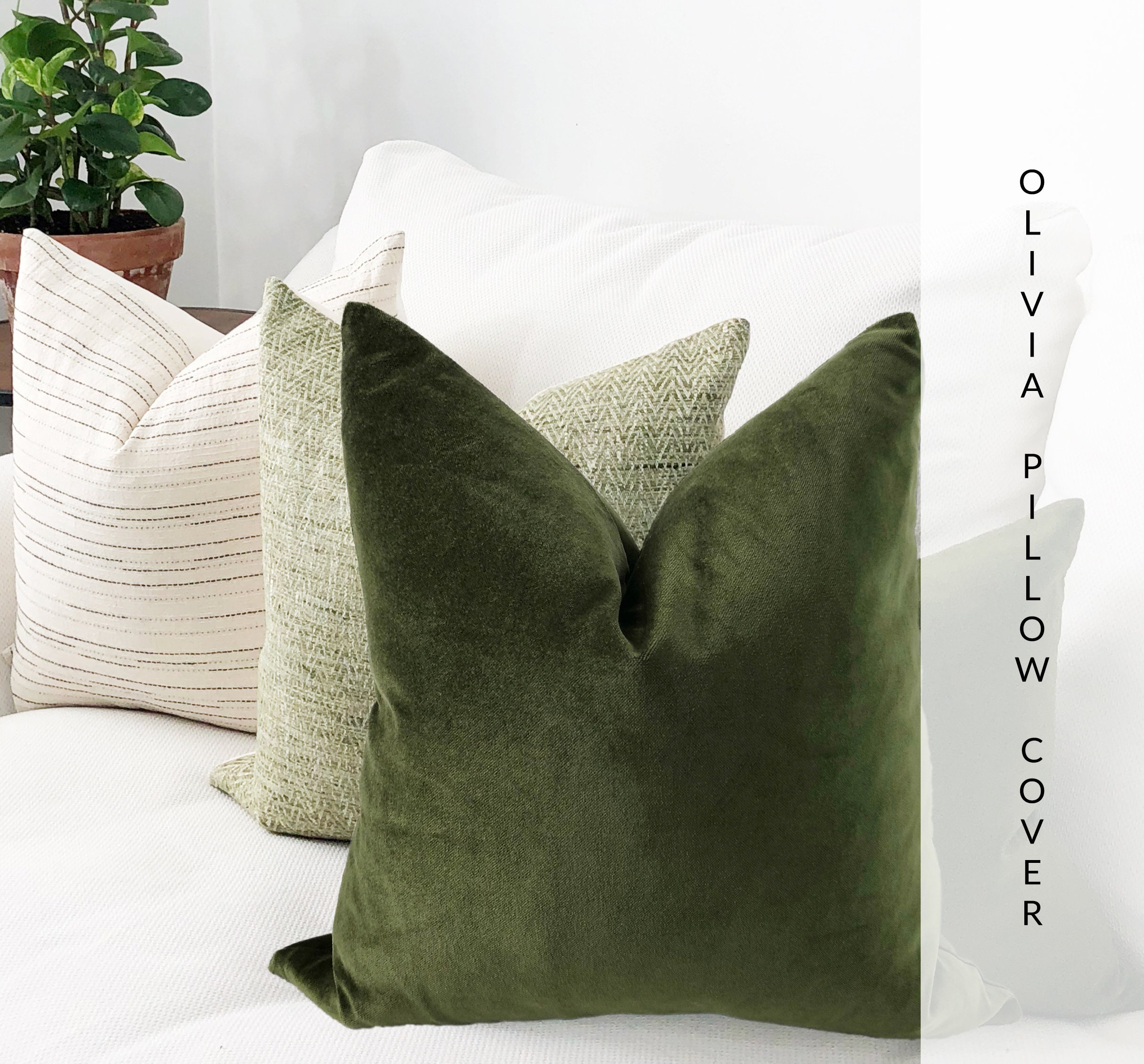 Olive Green Throw Pillow Covers Luxury Doublesided Velvet Etsy