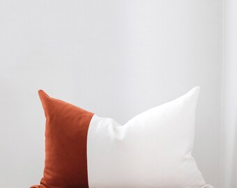 Rust Color Block Parisian Decor Pillow Cover Custom Sizes Linen Velvet Lumbar Pillow Cover