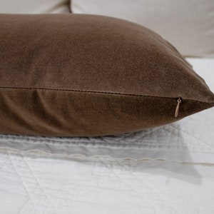 Brown Lumbar Pillow Mocha Velvet Throw Pillow Cover Neutral Decorative Cushion Cover Extra Long Bolster Pillow Maroon Bedroom New Mom Gift zdjęcie 4