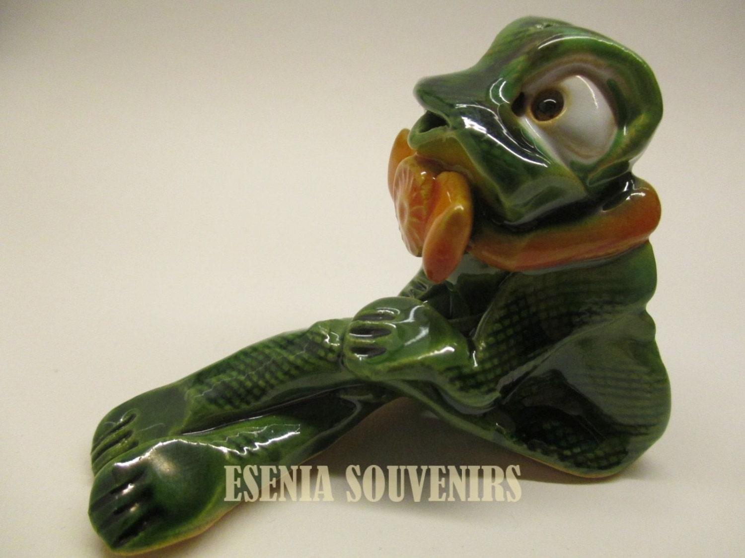Ceramic Figurine Frog With Bow Unique Excellent Author Work