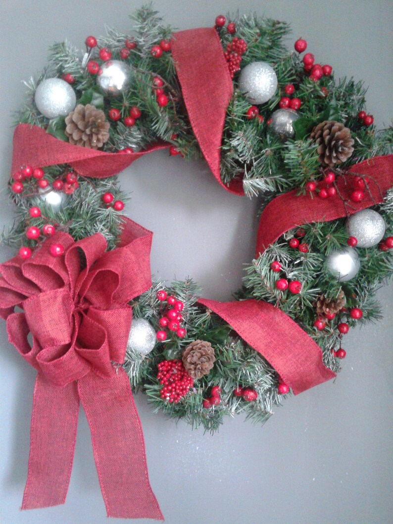 21 Ribbon Wrap Holiday Wreath Red Ribbon berries Etsy