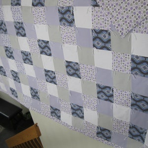 New Handmade Tied Full Double Purple Lavender Grey Pink Aztec dot Heart FLANNEL Quilt Blanket