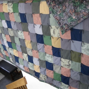 New Handmade Tied XL Queen Patchwork Earthtone Fishing COTTON Quilt Blanket