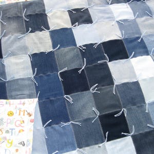 New Handmade Tied Oversized Denim Jean Throw Lap Alphabet Animal FLANNEL Quilt Blanket