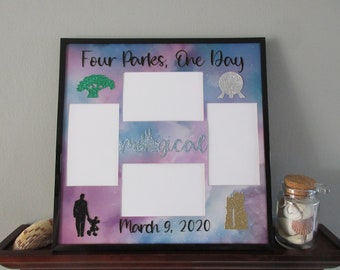 Disney Four Parks One Day Dated Picture Frame Collage Photo Frame Mickey Mouse Disney World Multi Photo 12x12 Home Decor Gift