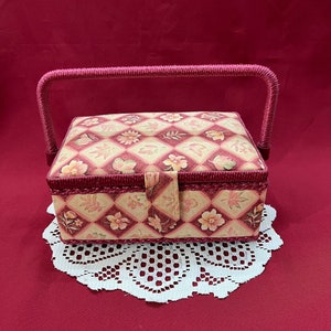 Personal Size Handled Sewing Basket with Floral Design