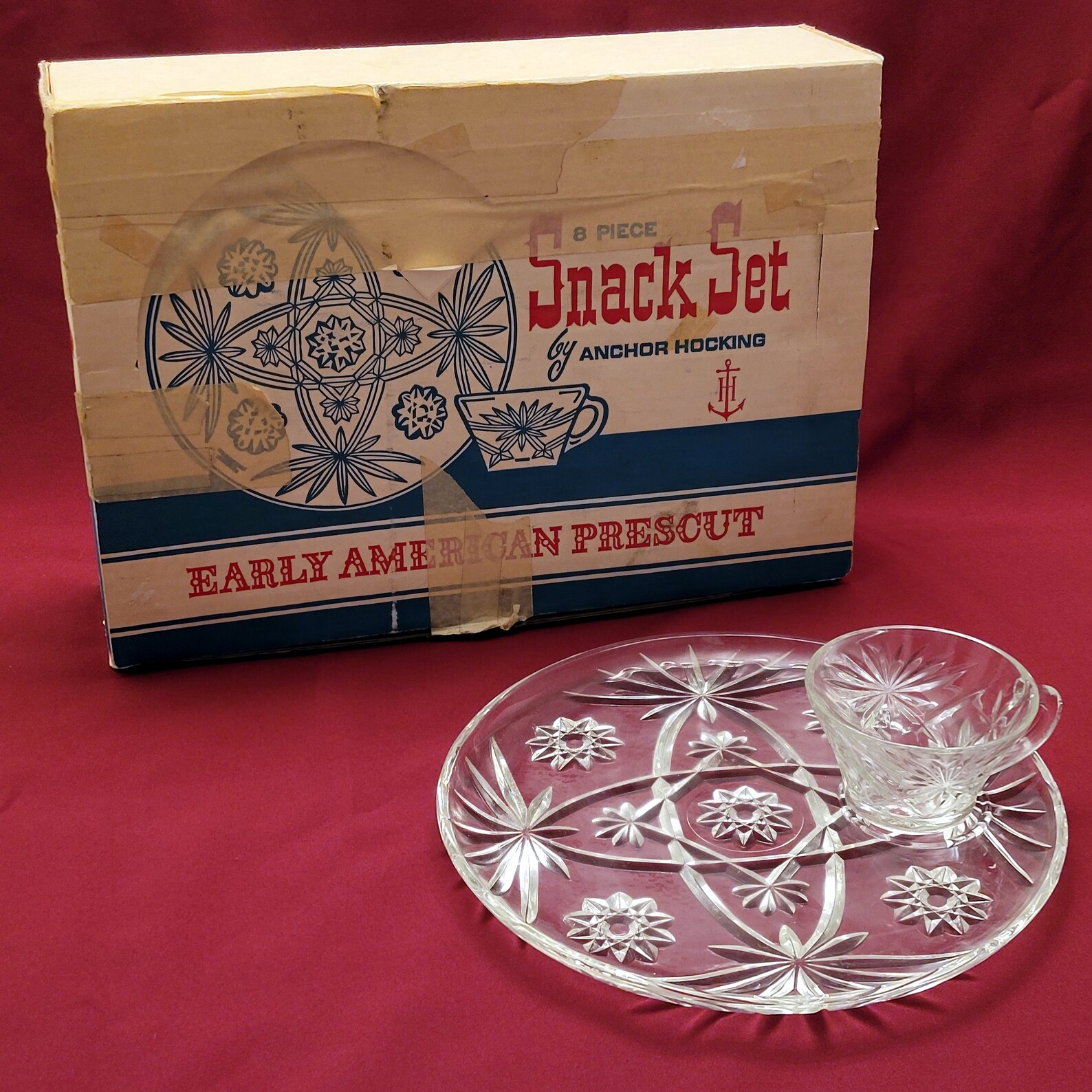 Vintage Anchor Hocking Early American Prescut Snack Set Etsy