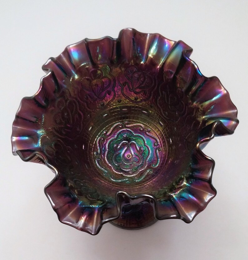 Fenton Amethyst Persian Medallion Iridescent Glass Compote Etsy