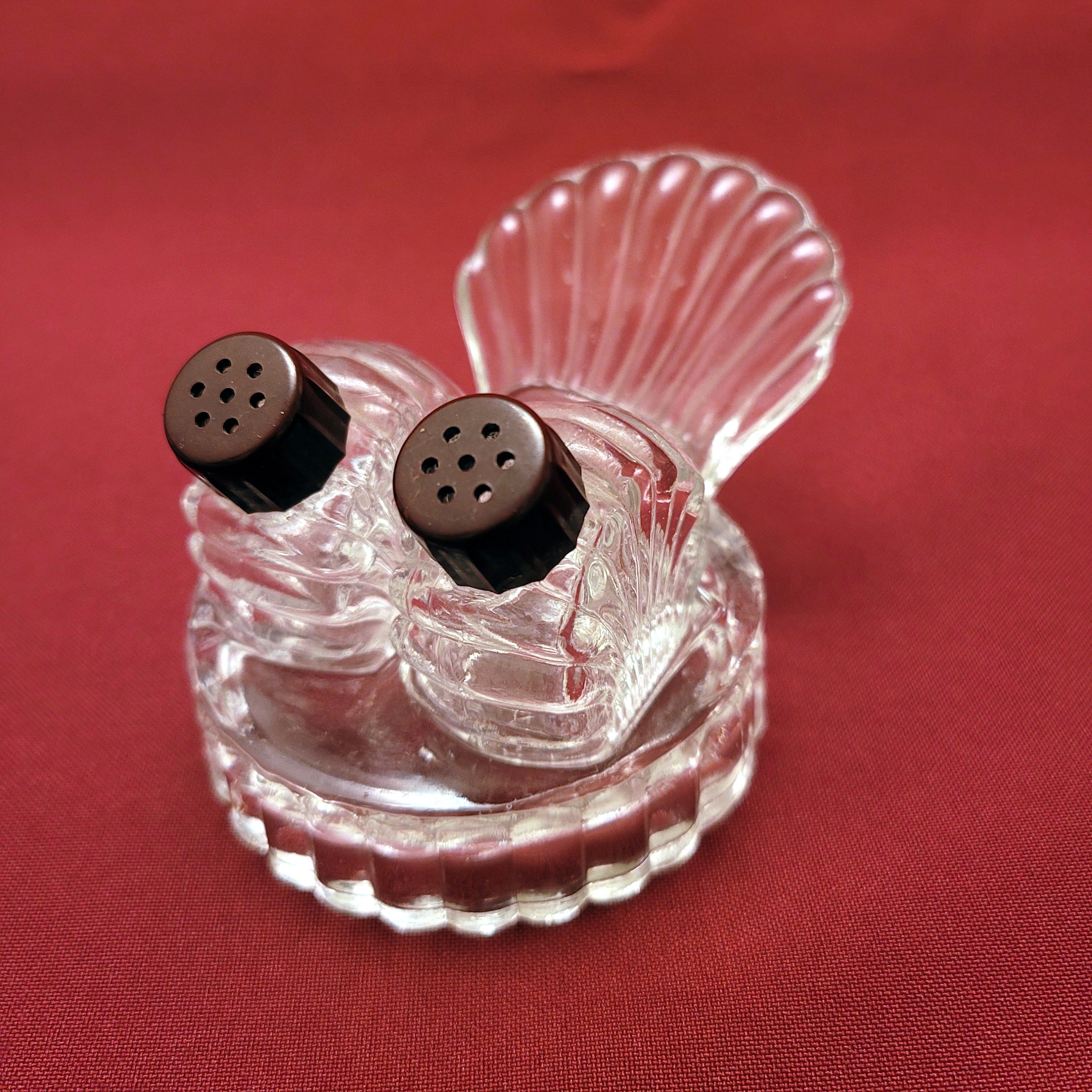 Vintage Glass Miniature Salt and Pepper Set Shell Design Etsy
