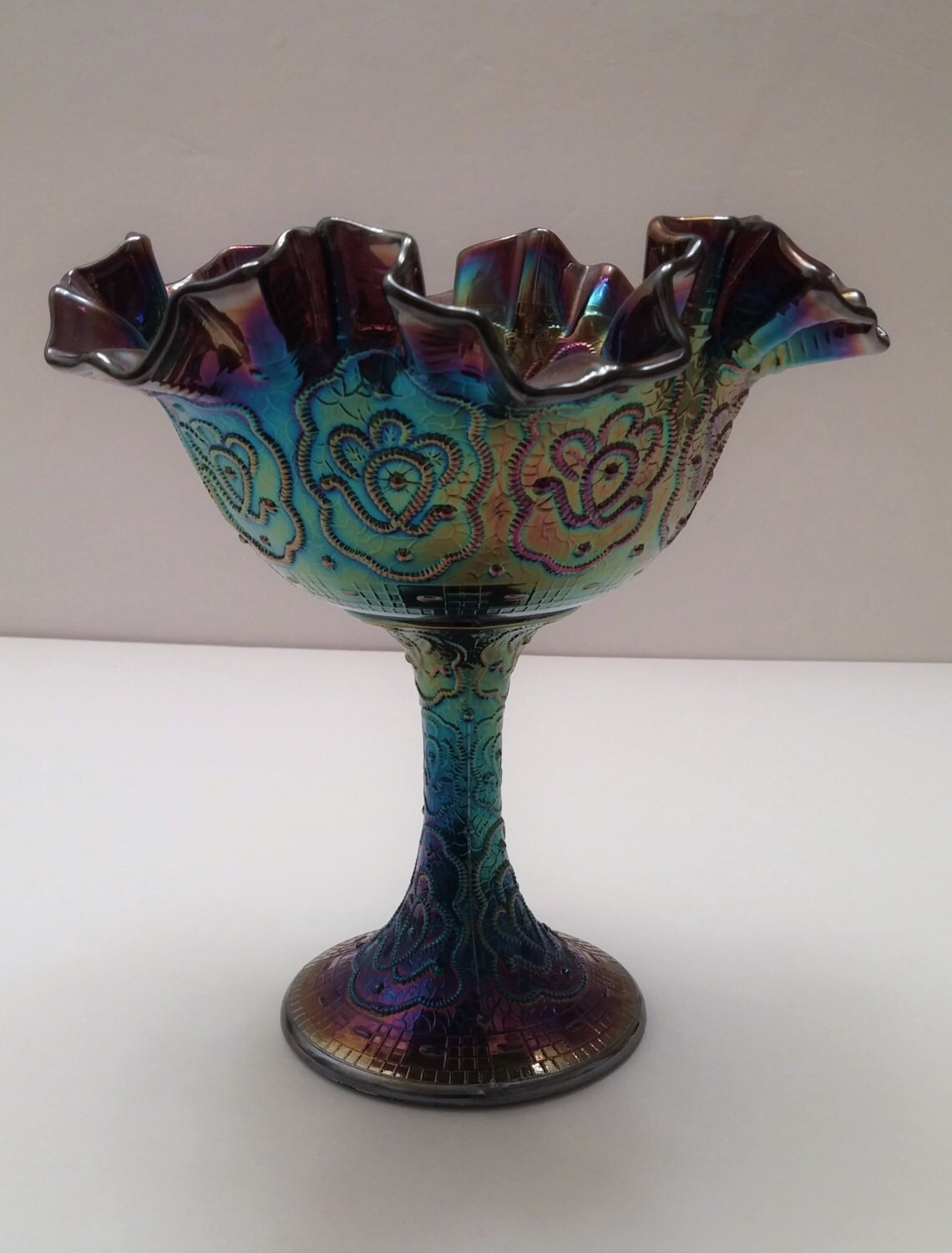 Fenton Amethyst Persian Medallion Iridescent Glass Compote Etsy