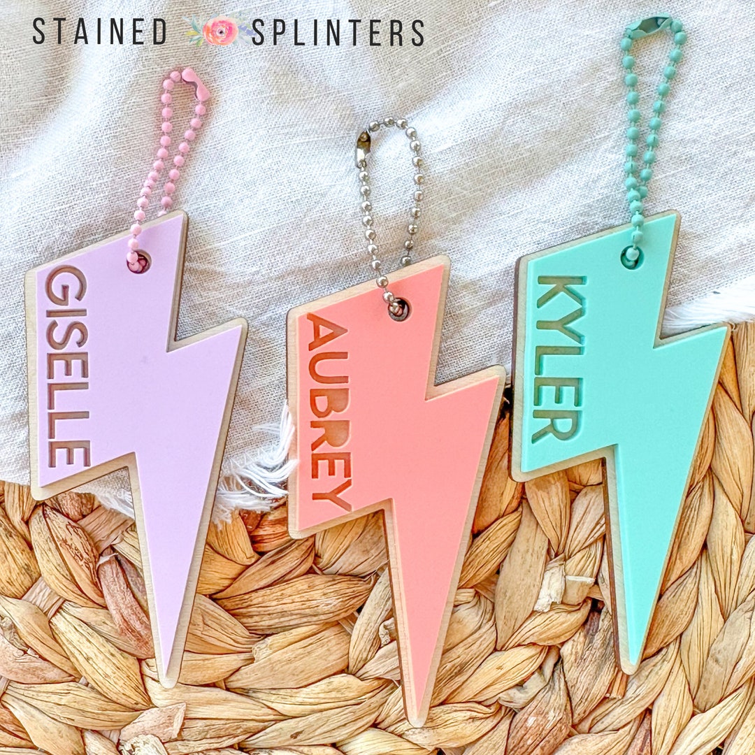 Lightening Bolt Keychain, Pastel Name Bag Tag, Personalized Acrylic ...