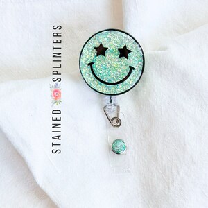 Starry Eyed Smiley Face  Badge Reel | Happy Face Badge Reel | Cute Badge Reel | Gift for RN | Teacher Worker Badge Reel | Gift for Nurse