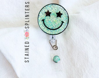 Starry Eyed Smiley Face  Badge Reel | Happy Face Badge Reel | Cute Badge Reel | Gift for RN | Teacher Worker Badge Reel | Gift for Nurse