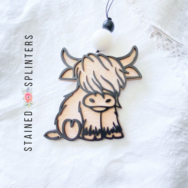 Highland Cow mirror charm for car, Car Mirror charm, Beaded Mirror charm, Essential Oil diffuser charm, Rear view hanger, decor gift for her