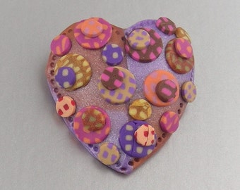 Dotted Circles on Lavender Heart Brooch