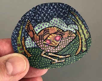 Bird in the Patterned Night collage pin