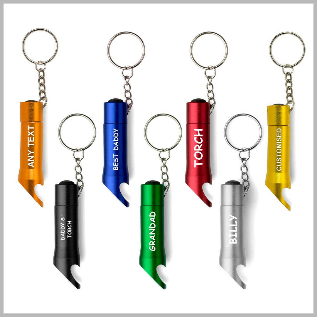 Personalised Keyring TORCH, Personalised Bottle Opener, Fathers Day Gift for Dad Grandad, Mens
