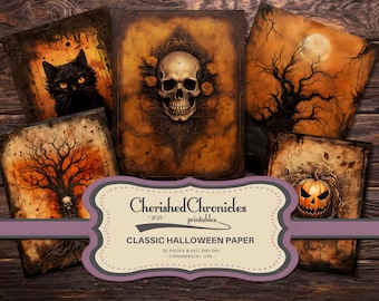 25 artículos clásicos del diario de Halloween, páginas imprimibles, 8,5x11 pulgadas, kit de diario basura de Halloween, álbum de recortes digital, descarga digital