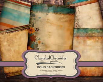 Boho Journal Paper: 51 Textured Backdrops, Scrapbooking (Digital Download)