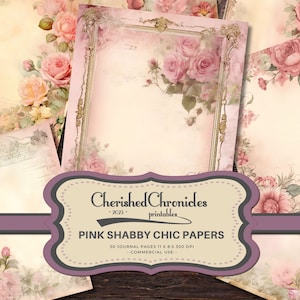 30 Pink Shabby Chic Journal Papers, Roses, Florals, 8.5x11, Junk Journal, Scrapbooking, Printables, Digital Download, Romantic Designs