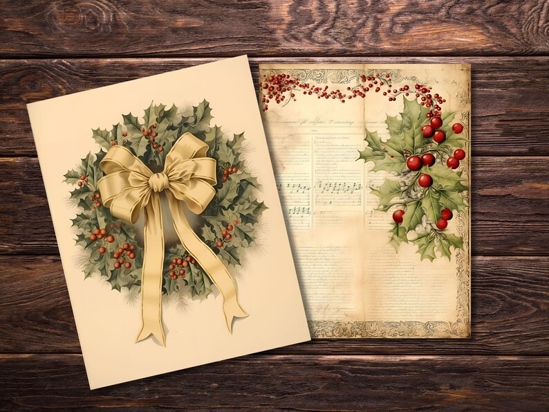 Unique digital crafting bundle of Vintage Christmas Variety Papers, each showcasing a serene snowy scene filled with holiday cheer.