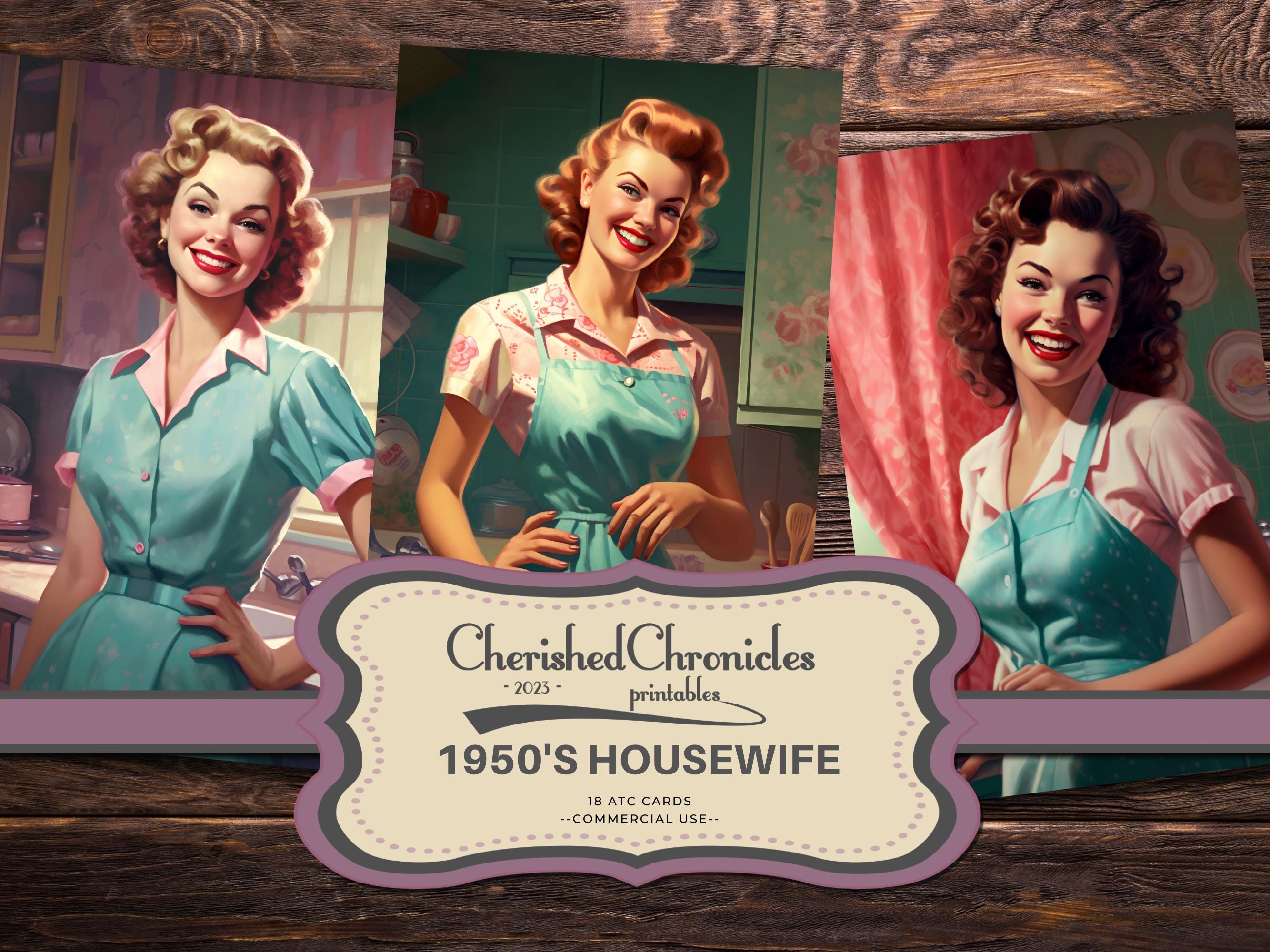 1950's Housewife ATC Cards, Vintageinspired Journal Ephemera