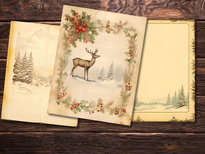 Explore a winter wonderland of vintage designs with these 33 printable Christmas Variety Papers, bringing warmth and cheer to your creative expression.