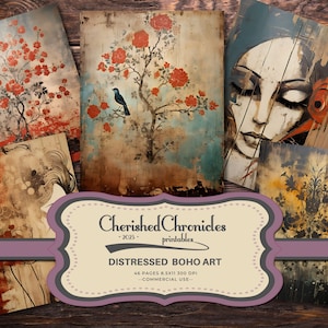 46 Distressed Boho Art Journal Papers, Grunge, Printable Pages, 8.5x11 inches, Digital Scrapbooking, Junk Journaling Kit, Junk Journal