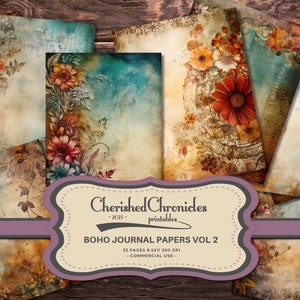 Boho Journal Pages Volume 2, enorme pacote de 53 papéis para impressão, 8,5x11, Junk Journal, Scrapbooking, Journal Kit