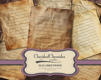 Páginas de cuaderno vintage con renglones, papel envejecido neutro, kit para diario creativo (descarga digital)