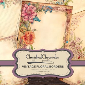 40 Vintage Floral Journal Papers, 8,5x11 inch, Afdrukbaar, Scrapbooking, Junk Journal, Leeg bekleed, Digitale Download