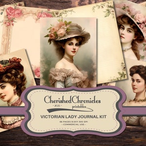 66 Victoriaanse Lady Journal portretten & leeg gelinieerd papier, Junk Journal Kit, afdrukbare digitale papier scrapbooking, 8.5x11, junk journaling