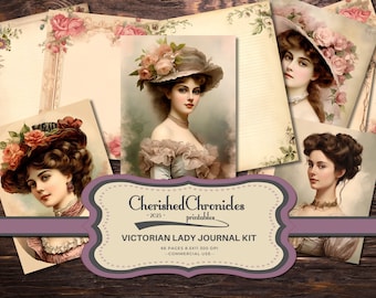 Victorian Lady Journal Kit: Printable Scrapbook Paper (Digital Download)