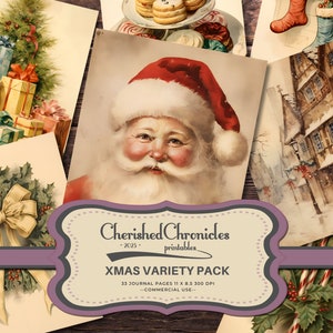 Collection of 33 Vintage Christmas Variety Papers, perfect for elevating Christmas journals, scrapbooking, and holiday-themed paper crafting projects.