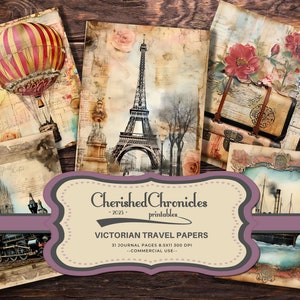 31 Viktorianische Ära Junk Journal Seiten, Vintage Ephemera, 8,5x11 Digital Scrapbooking, Junk Journal Kit, Reisetagebuch, Reisen, Urlaub