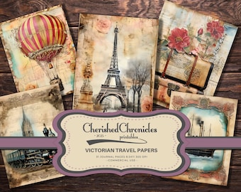 Victorian Travel Junk Journal Pages: Vintage Ephemera (Digital Download)