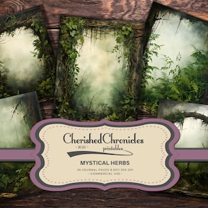 26 papéis de diário de lixo de ervas místicas, coisas efêmeras de ervas, álbum de recortes digital 8,5x11, artesanato Wiccan, kit de diário para impressão
