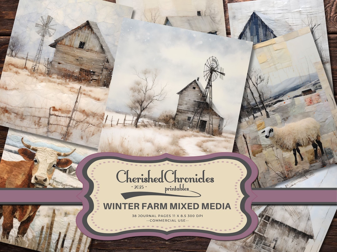 Rustic Field Journal Winter Farm Journal Paper: Rustic Mixed Media Ephemera (digital ...