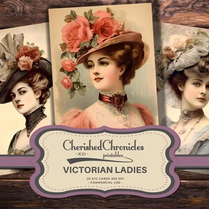 20 cartes ATC Victorian Lady, Victorian Ladies, Junk Journal, Ephemera, Scrapbooking, Instant Digital Download, Commercial Use