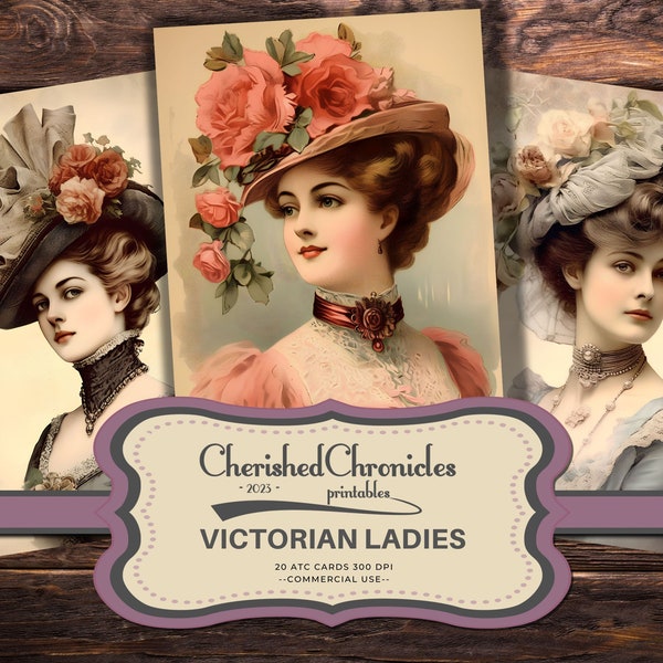 20 Victorian Lady ATC Cards, Victorian Ladies, Junk Journal, Ephemera, Scrapbooking, Instant Digital Download, Commercial Use