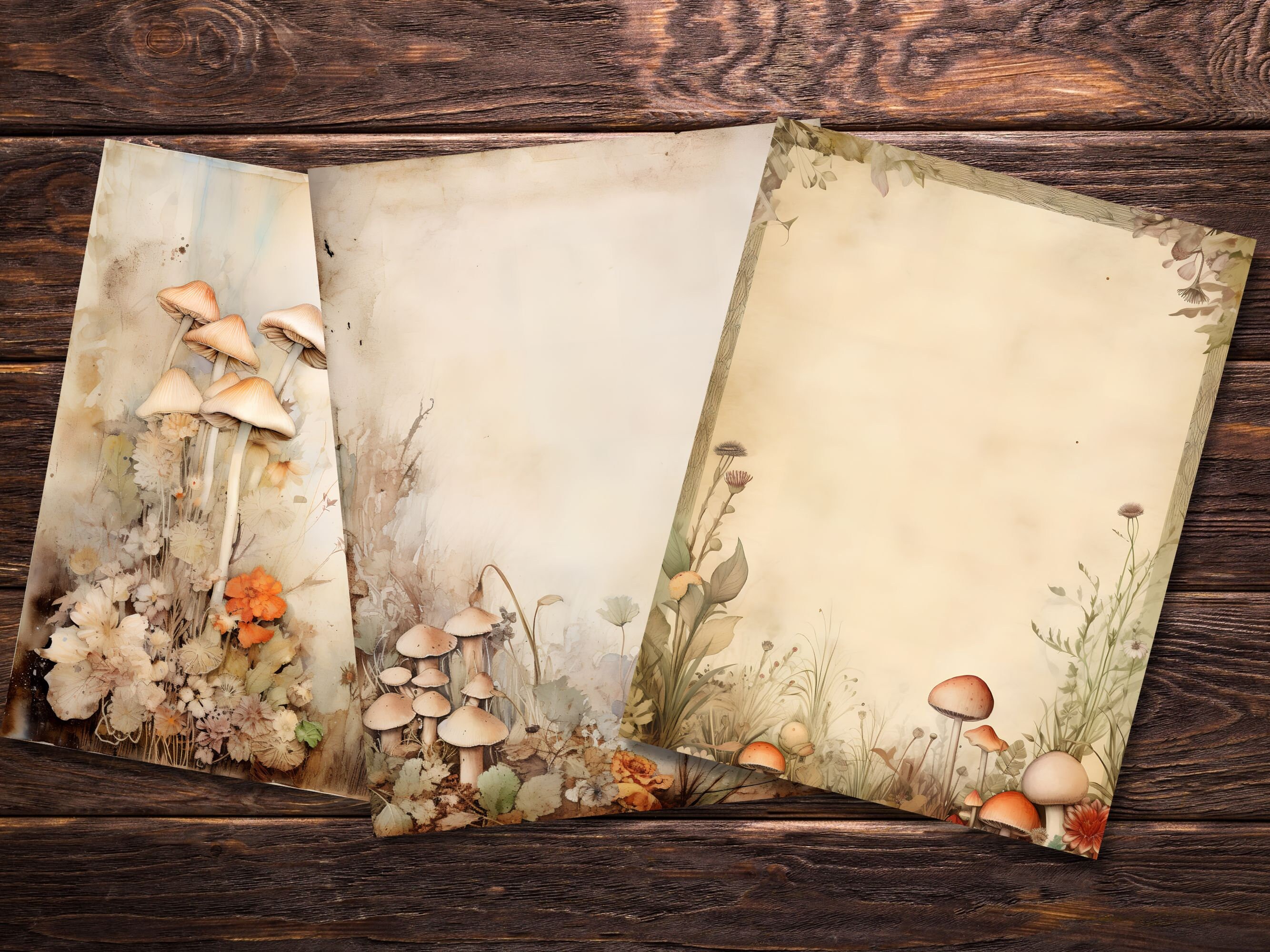 41 Wild Mushroom Junk Journal Papers, Mushroom Border Designs, 8.5x11 Scrapbook Digital Paper ...