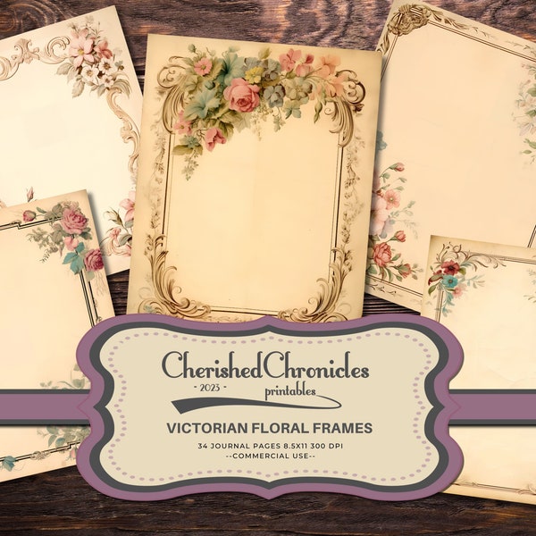 34 Victorian Frames Journal Papers, Victorian Ephemera, 8.5x11 inches, Junk Journal Kit, Digital Scrapbooking, Instant Download