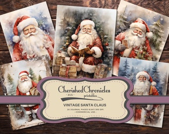 20 Vintage Santa Claus Portraits Journal Papers, 8.5x11 inch, Christmas, Vintage Scrapbook, Printable, Digital Download, Junk Journal