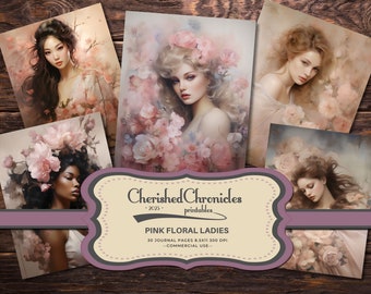Pink Floral Ladies Junk Journal Kit: Vintage Feminine Papers & Ephemera